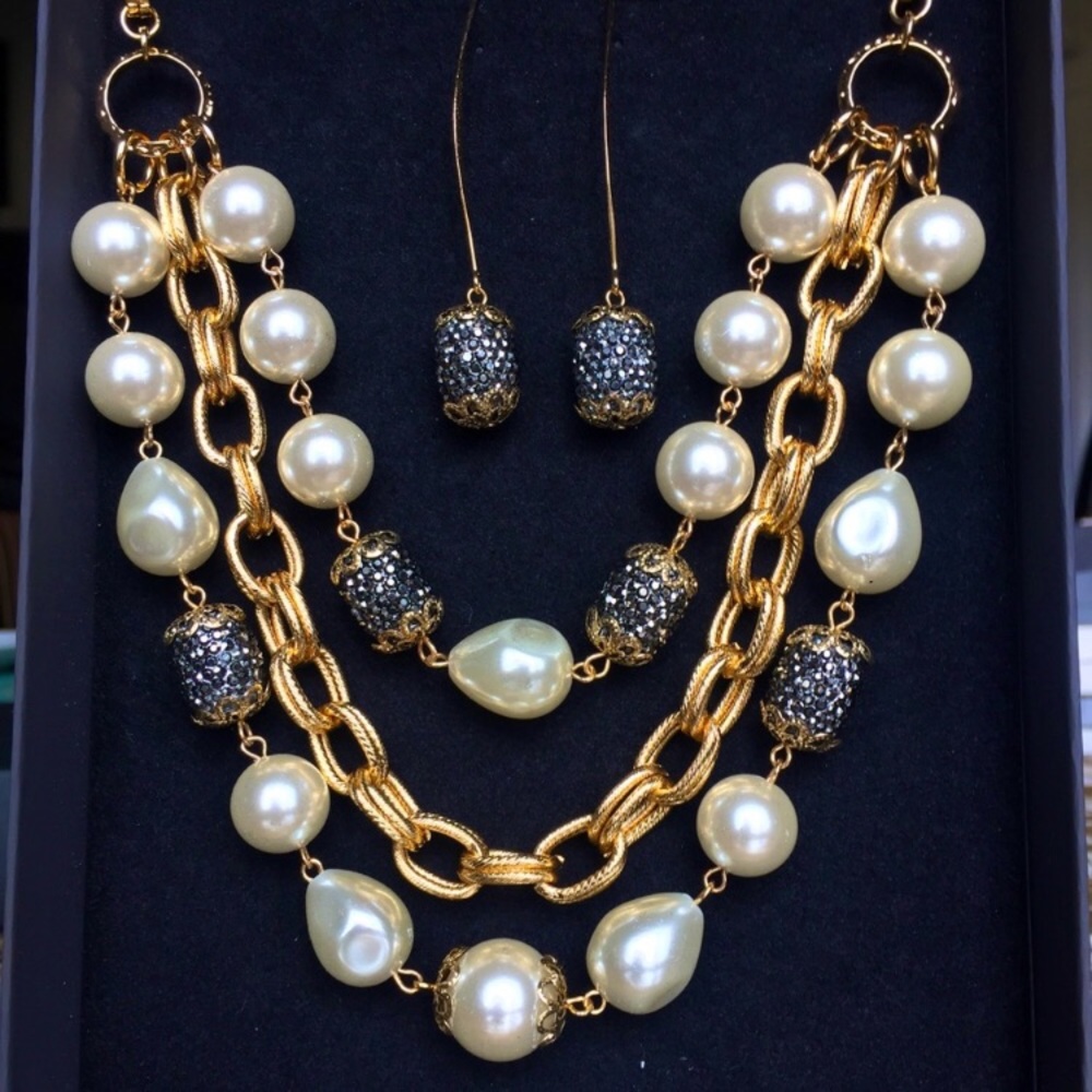BNIB Triple Design Necklace Chain + Earrings Jewelry Set Matching